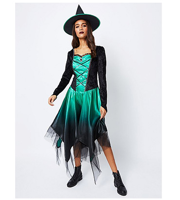 Woman wearing George Halloween witch costume