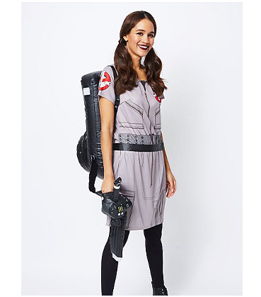 Woman in George Halloween Ghostbusters costume