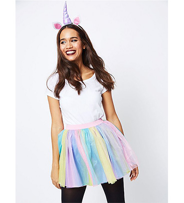 Woman wearing George Halloween unicorn costume