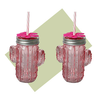 Enjoy your favourite refreshment on the go with these two quirky cactus-shaped mason jars