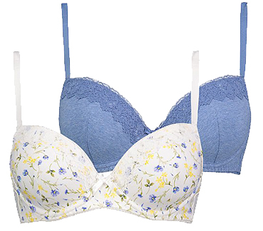 Featuring one blue lace bra and white floral bra, they're perfect for everyday wear