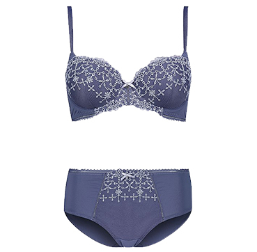 Enhance your lingerie drawer with this matching blue balcony bra and short knickers set
