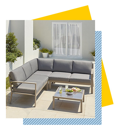 Make relaxing outside a comfy and stylish affair with this Tucabia corner garden sofa set