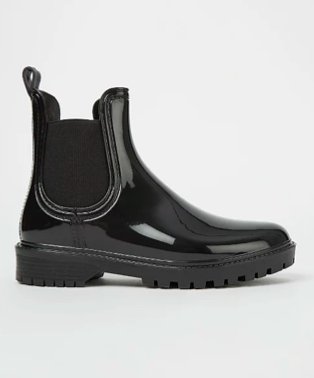 Black patent ankle wellington boots.