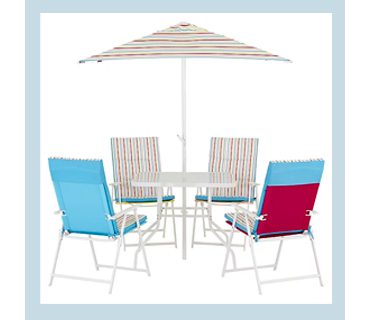 This Miami 8 piece patio set with a vibrant Pop design will brighten up any garden