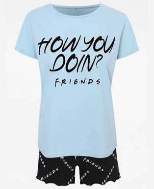 Blue Friends Slogan Shorts Pyjama Set