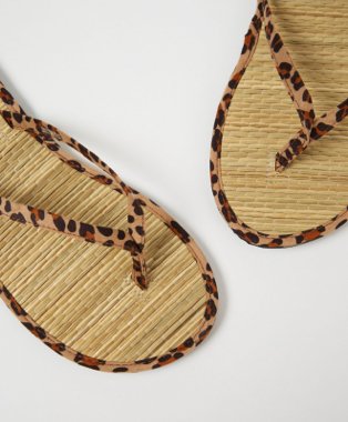 Leopard print woven footbed flip flops.