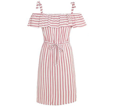 This midi dress comes in a vintage dusky pink with candy stripes