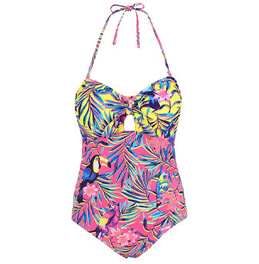 This bold and vibrant tropical print swimsuit is perfect for popping in your suitcase