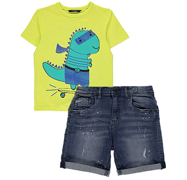 Add personality to their matching outfit with a dinosaur design T-shirt