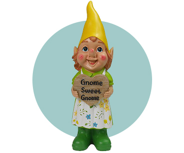 This miniature gnome holding a ‘Gnome sweet gnome’ sign is the perfect way to spruce up your patio or lawn