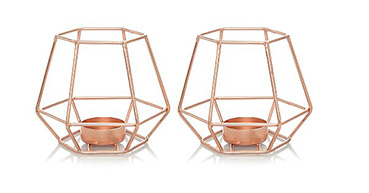 Tap into the geometric mood of the season with these 2 copper-toned metallic tealight holders