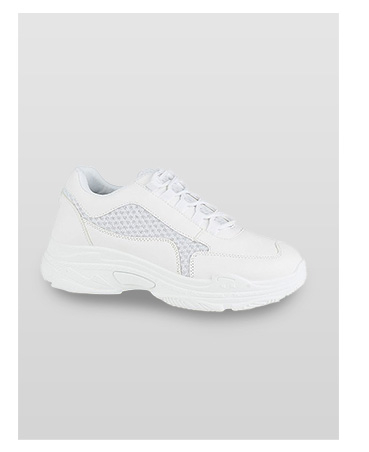 Team your look with a pair of box-fresh white trainers with chunky soles