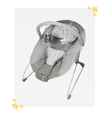 This grey bouncer has a comfy padded seat with a 3 point safety harness