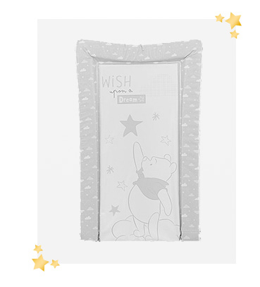 Changing is easy with this grey Winnie the Pooh changing mat