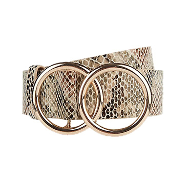 Match a faux snakeskin belt with double circular gold-tone buckles with your midi dress