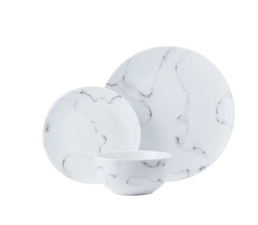 Marble effect plate, side plate and bowl