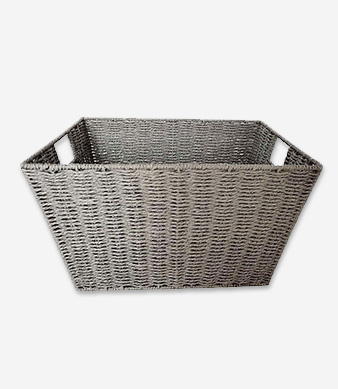 Product shot of grey storage basket