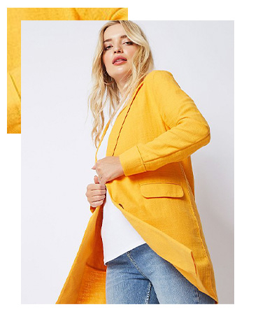 Pair this gorgeous yellow linen blend blazer with a neutral top to really make it pop