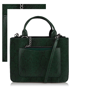 Made from faux leather, this miniature green tote bag is designed with a snakeskin-effect print