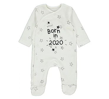 White 'Born in 2020' star print sleepsuit