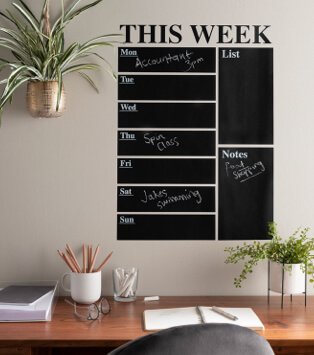 Home office features this week wall chalk planner.
