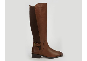 Tan leather knee high panelled boots