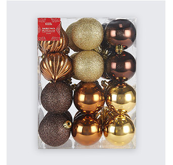 Pack of 36 mixed copper baubles