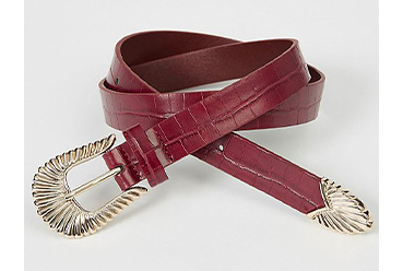 Red mock croc western shell buckle belt