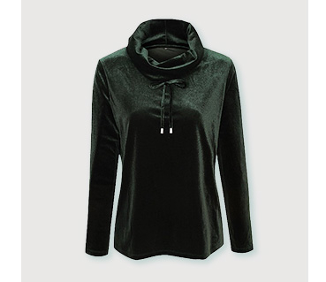 Dark green velour cowl neck loungewear top