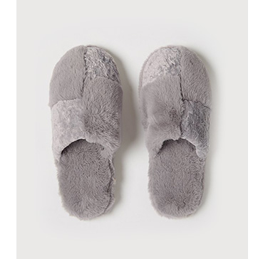 Grey faux fur mule slippers