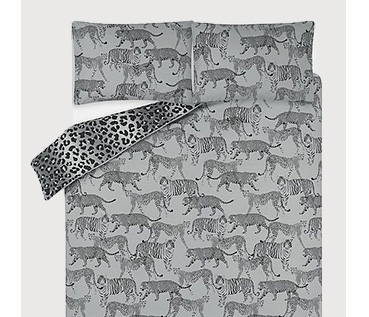 Grey tiger design reversible double duvet set