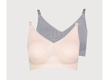 Product shot of light pink and grey bra