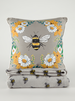 Grey Bumblebee Cushion and Throw Set 
