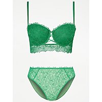 Entice Green Embroidered Padded Balcony Bra and High Leg Knickers Set | George at ASDA