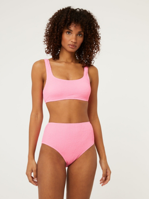 Pink Textured Bikini and High Waisted Bottoms Set at ASDA