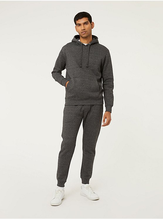 Grey Plain Drawstring Hoodie And Joggers Outfit