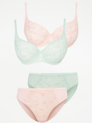 Ditsy Floral NonPadded Bras and High Leg Knickers 2 Pack Set