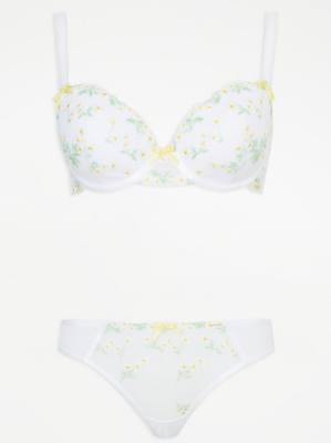 Entice White Daisy TShirt Bra and Thong Set at ASDA