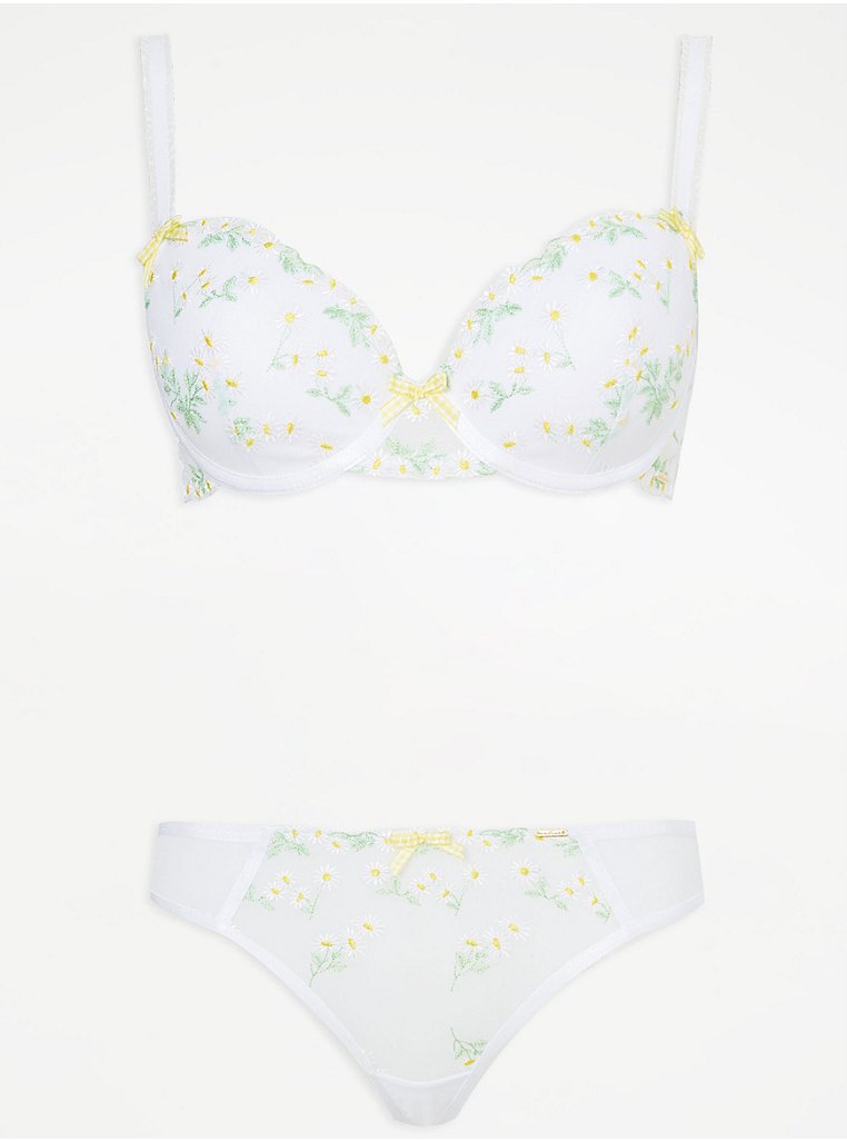 Entice White Daisy T-Shirt Bra and Thong Set