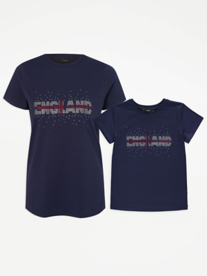 Navy England Football Bling Matching TShirt at ASDA