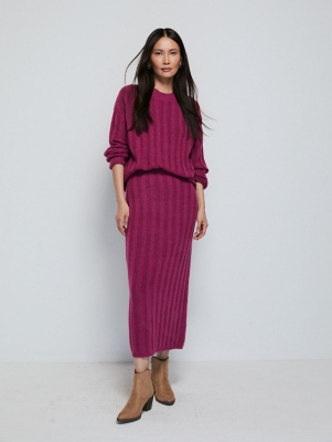 Berry Ribbed Jumper and Midi Skirt Coord at ASDA