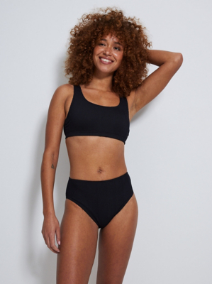 Black Textured Bikini Top and High Waisted Bottoms Set at ASDA