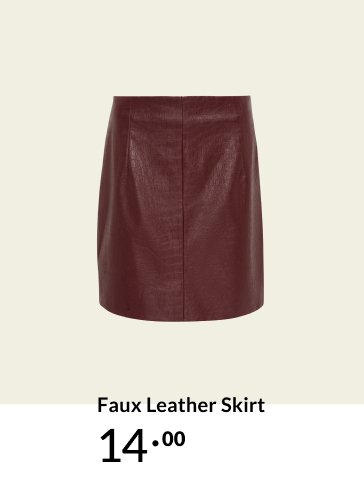 A burgundy faux leather skirt.