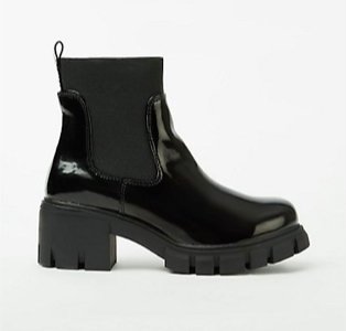 Black patent Chelsea boots.