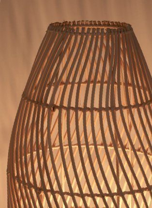 Wooden effect rattan floor lamp.