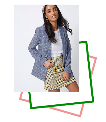 This blue check woven blazer will complete your layered look