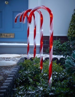 Candy cane garden lighting.