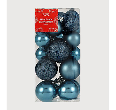 Blue assorted baubles in a box