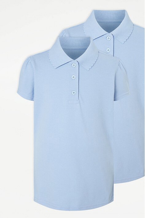 Girls Light Blue Scallop School Polo 2 Pack